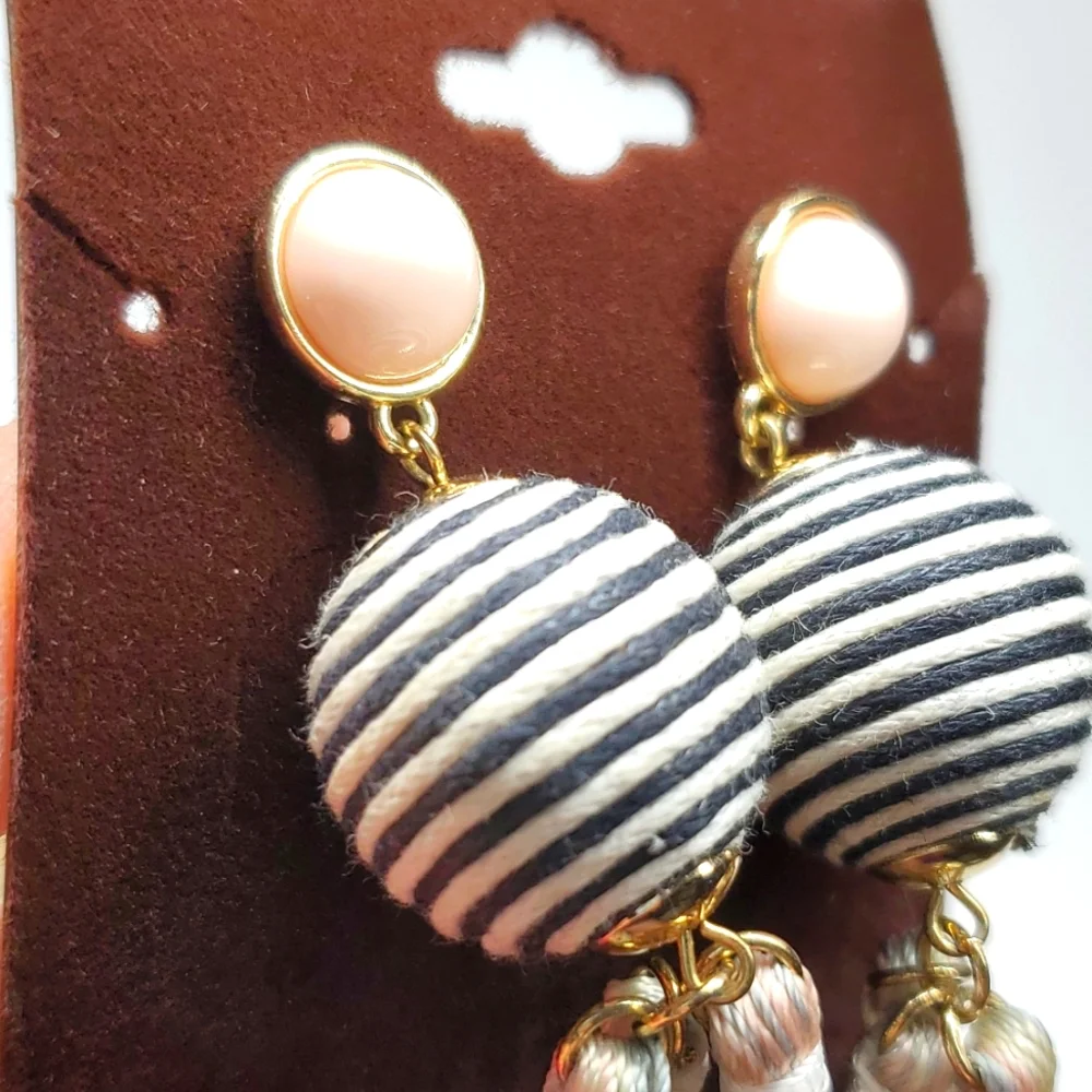 SugarFix Dangly Boho Earrings in Black White Stripped Pastel Tassels